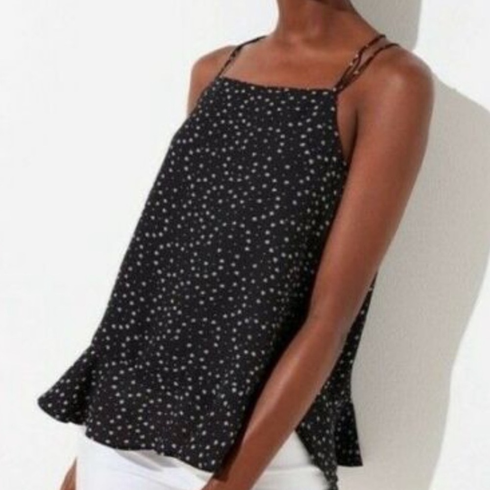 LOFT Black and white ruffle hem Cami M